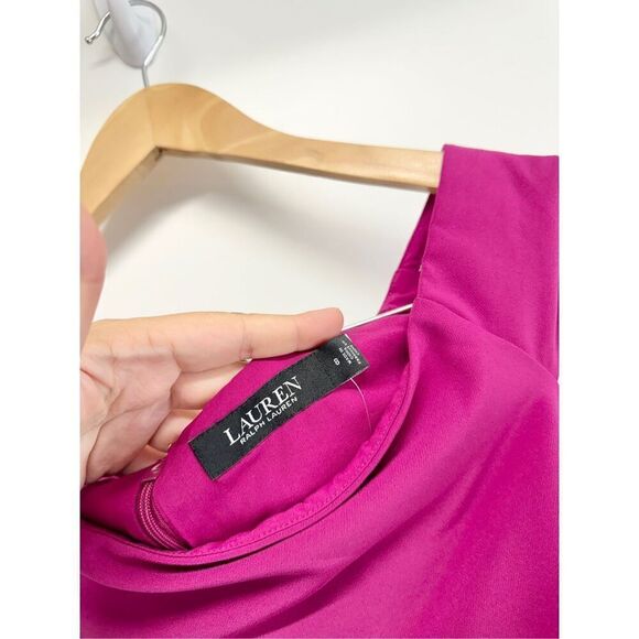 Lauren Ralph Lauren Dress Size 8‎ Pink Crepe Off Shoulder Back Zip Knee Length - Picture 10 of 13